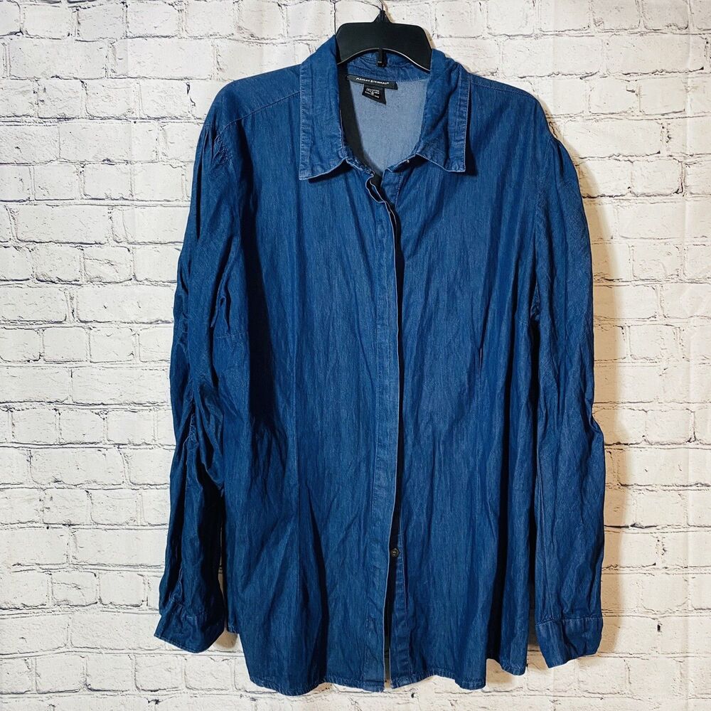 Ashley Stewart Women's Blue Collared Long Sleeves Button Down Shirt Size 18